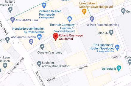 Google Maps-locatie van het atelier van Oostwegel Goudsmid in Heerlen