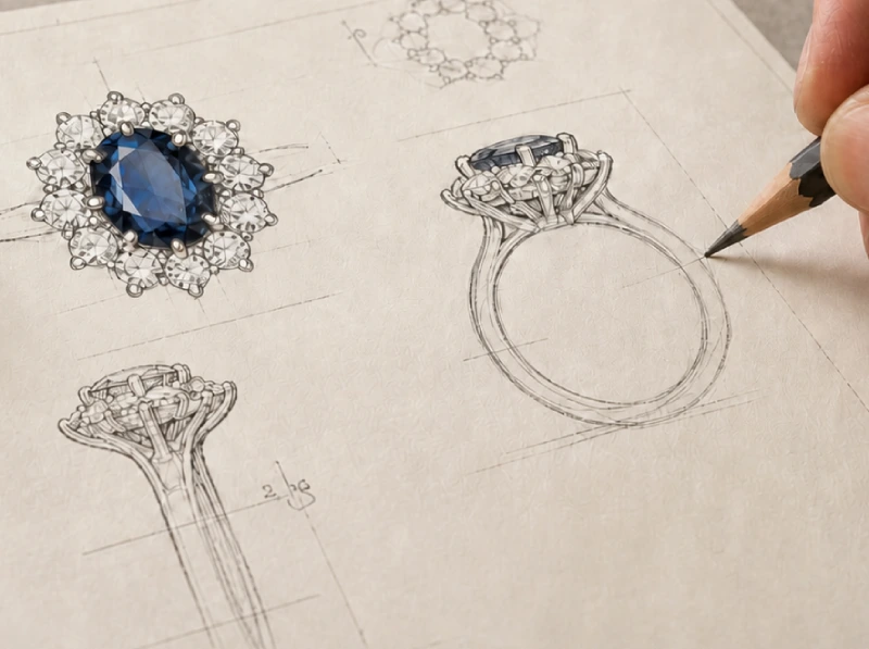 Design en ontwerpwerk voor een persoonlijk sieraad in het atelier
