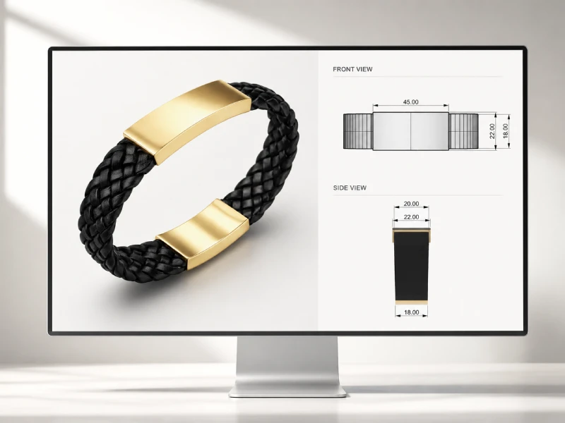 Maatwerk leren armband met gouden details als voorbeeld van digitaal ontworpen juwelen