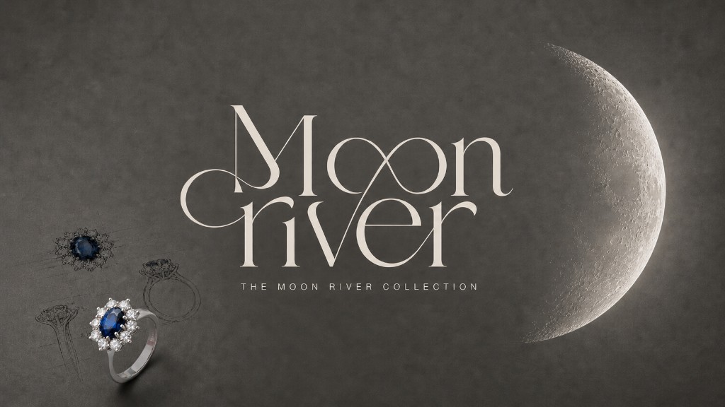 Moon River Collection with sapphire ring and moon imagery